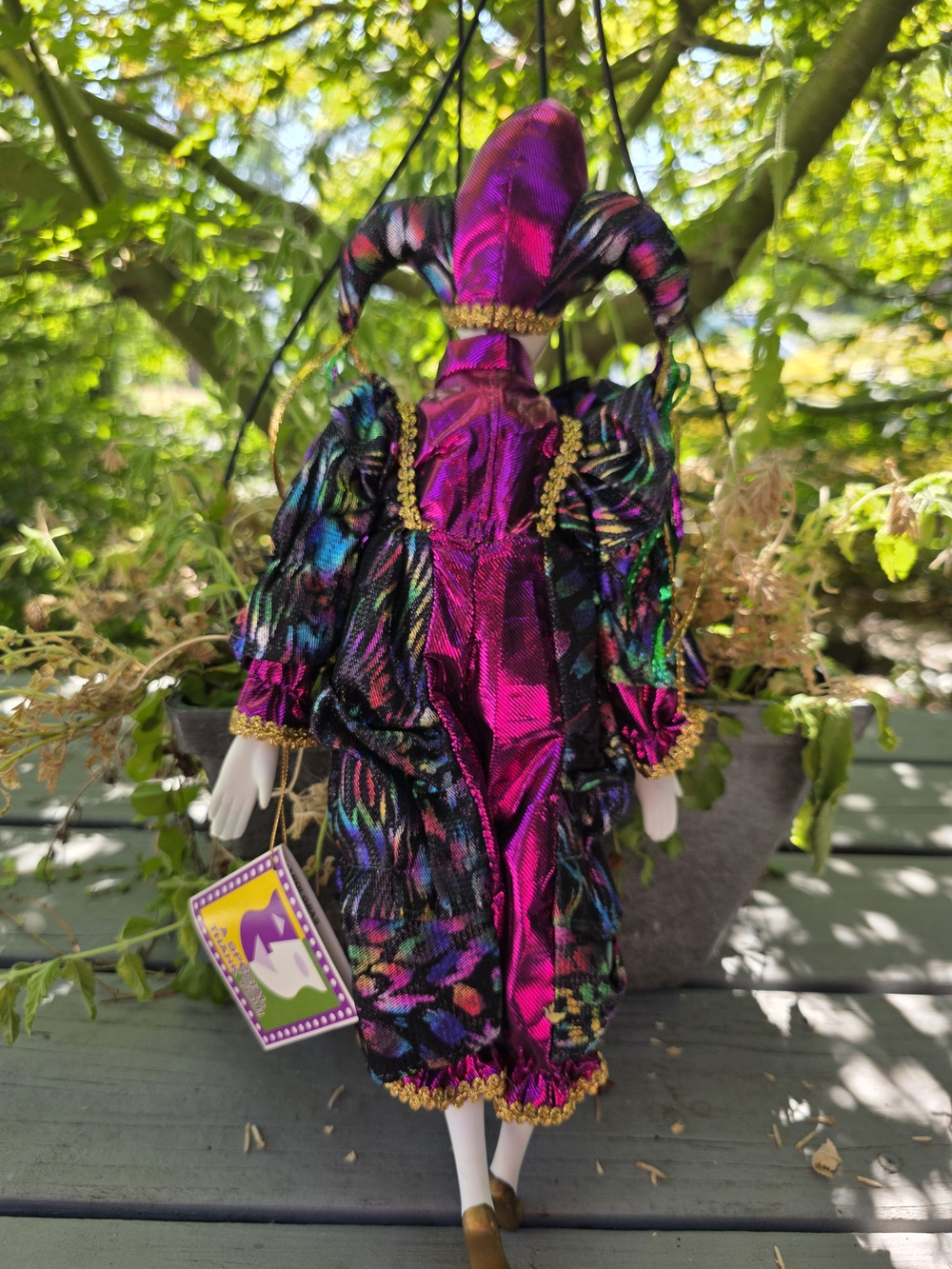 Mardi Gras Jester Doll ~ Iridescent Fuchsia and Multi-Color - Picture 10 of 13
